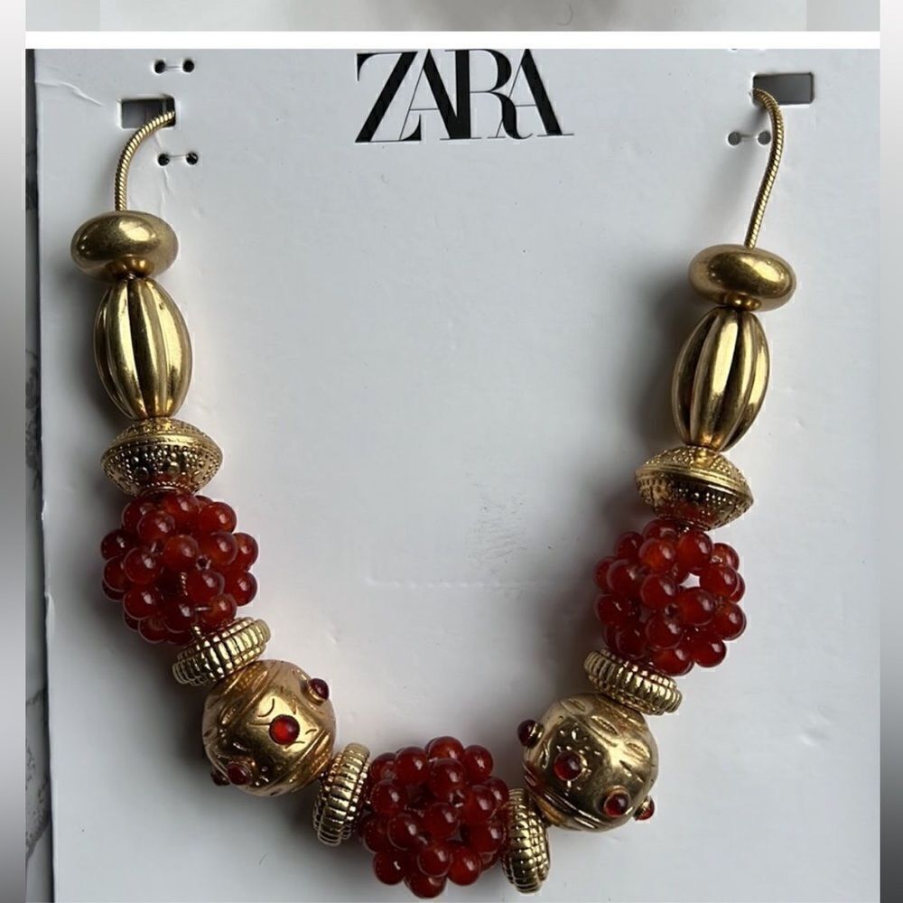 Zara Statement Red & Gold Beaded Necklace - Picture 5 of 12